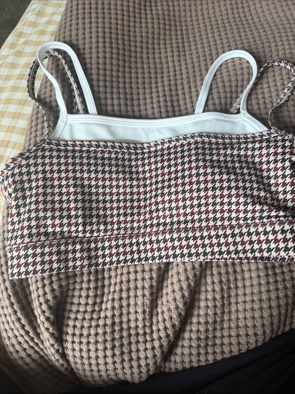 Abercrombie and fitch Houndstooth Crop Cami Top - White & Brown